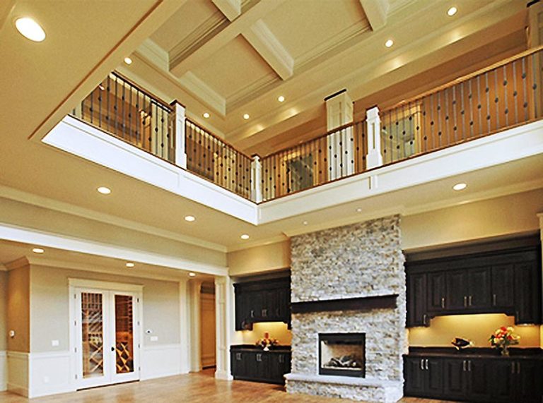 Bellevue custom home Living room and custom fireplace - Town Construction and Development