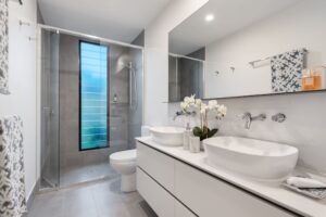 white and neutral-colored Shoreline bathroom